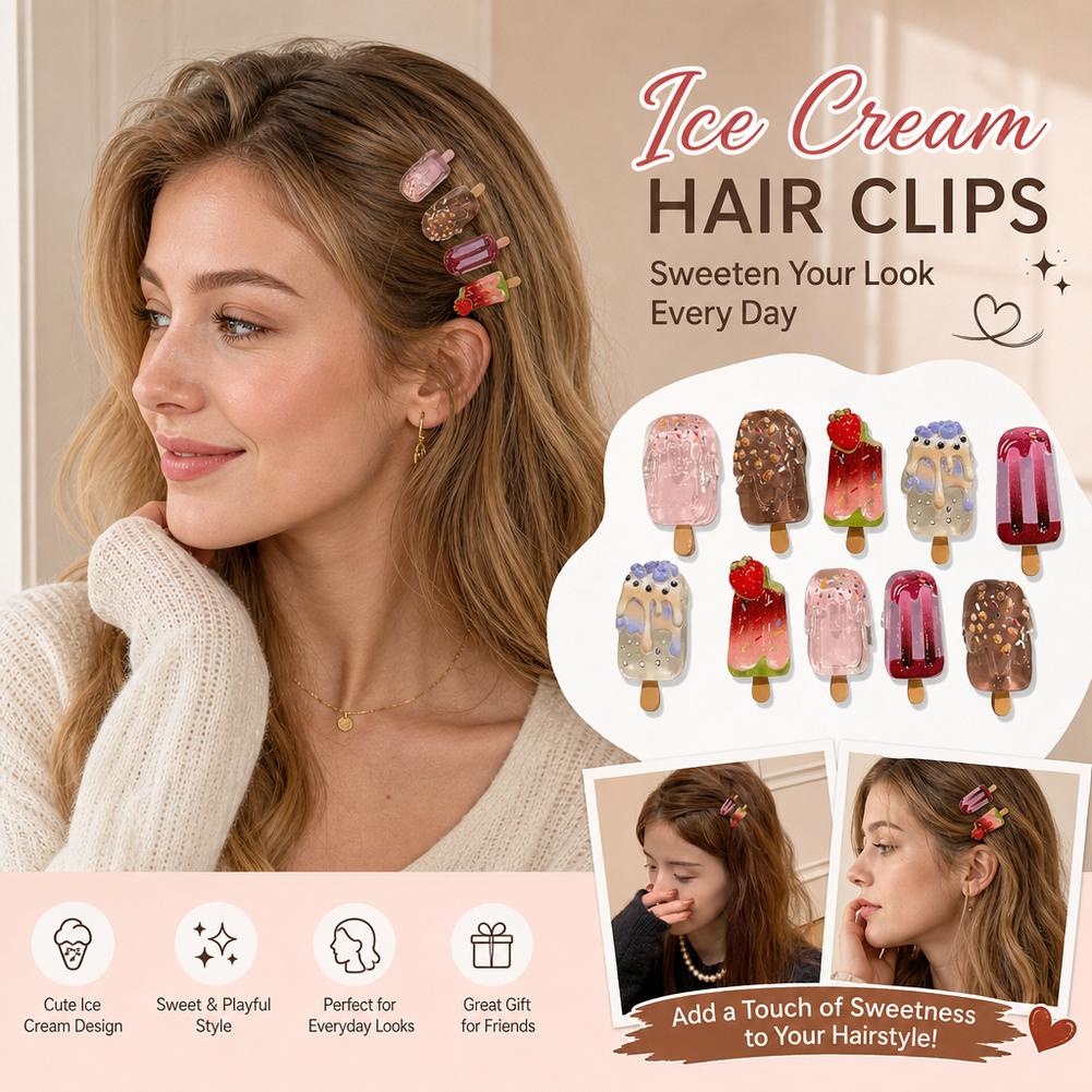 10Pcs Ice Cream Hair Clips Set - Hair Care Lotion 评论和价格